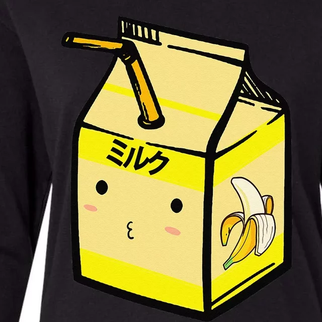 Cute Banana Milk Shake Kawaii Japanese Anime Fan Gift Yellow Womens Cotton Relaxed Long Sleeve T-Shirt