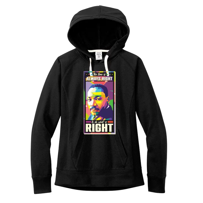 Color Block Martin Luther King The Time Is Always Right Women's Fleece Hoodie