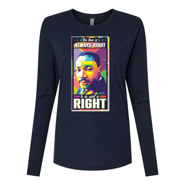 Color Block Martin Luther King The Time Is Always Right Womens Cotton Relaxed Long Sleeve T-Shirt