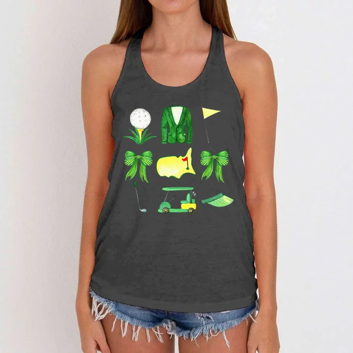 Coquette Bow Masters Golf Tournament Graphic Golfing Golfer Women's Knotted Racerback Tank