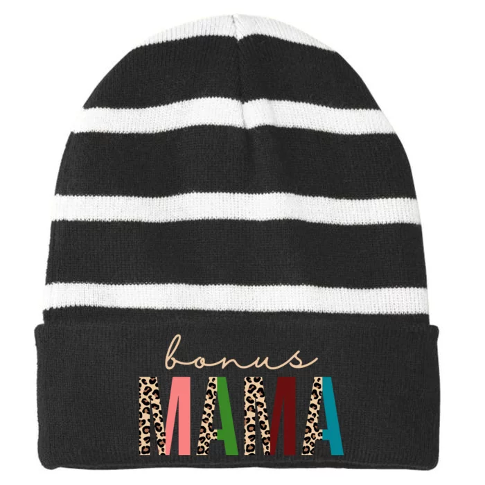 Cute Bonus Mama Leopard Pattern Striped Beanie with Solid Band