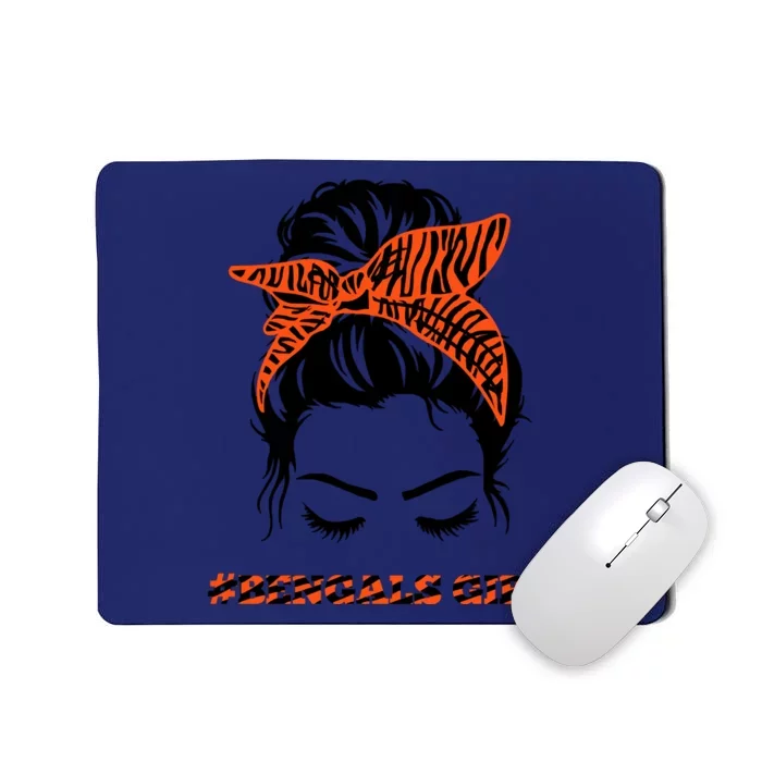 Cute BENGALS Messy Bun Girlss For Womens Girlss Fans Lovers Mousepad