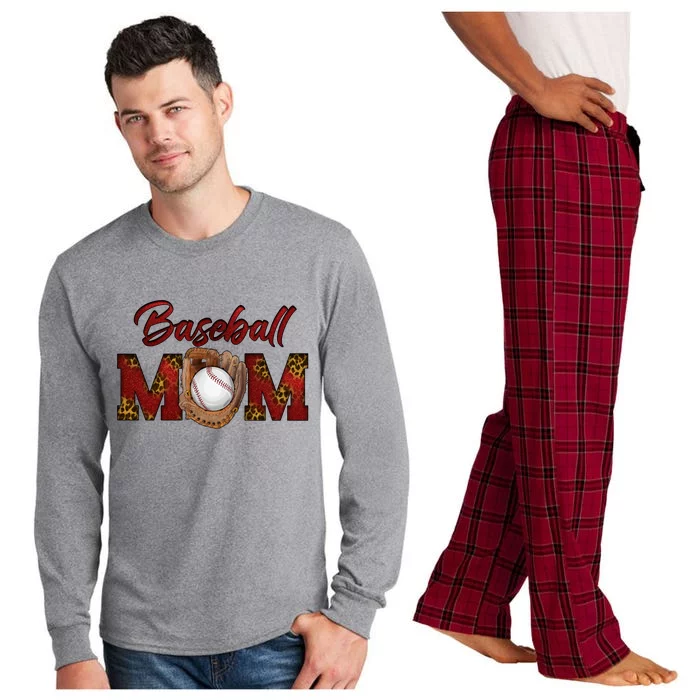 Cool Baseball Mom With Leopard Print Long Sleeve Pajama Set