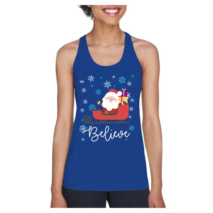 Cute Believe Merry Christmas Santa Claus Sleigh Great Gift Women's Racerback Tank