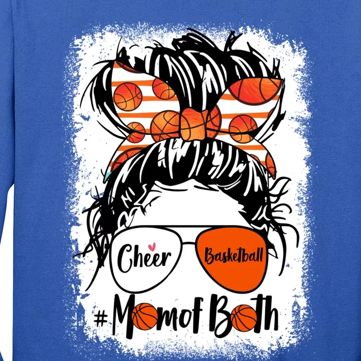 Cheer Basketball Mom Of Both Messy Bun Hair Glasses Gift Long Sleeve Shirt