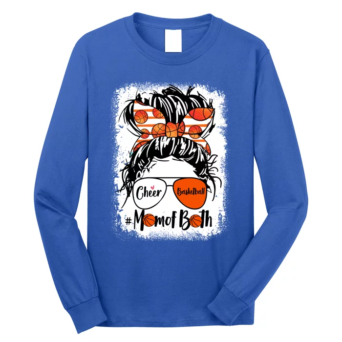 Cheer Basketball Mom Of Both Messy Bun Hair Glasses Gift Long Sleeve Shirt