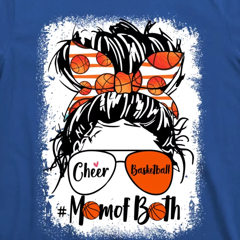 Cheer Basketball Mom Of Both Messy Bun Hair Glasses Gift T-Shirt