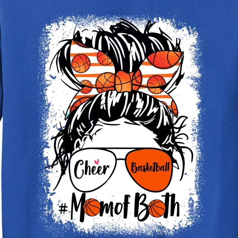 Cheer Basketball Mom Of Both Messy Bun Hair Glasses Gift Tall Sweatshirt