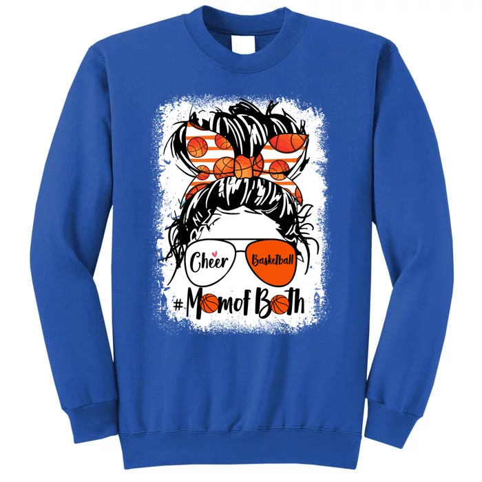 Cheer Basketball Mom Of Both Messy Bun Hair Glasses Gift Tall Sweatshirt