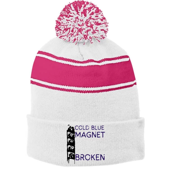 Cold Blue Magnet Broken Stripe Pom Pom Beanie