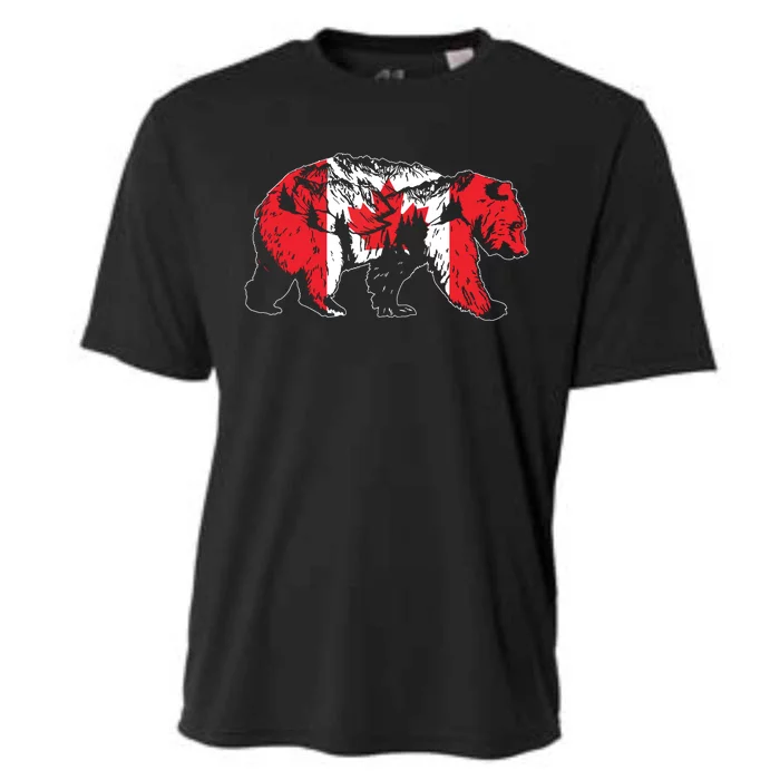 Canadian Bear Maple Leaf Canada Flag Patriotic Cooling Performance Crew T-Shirt