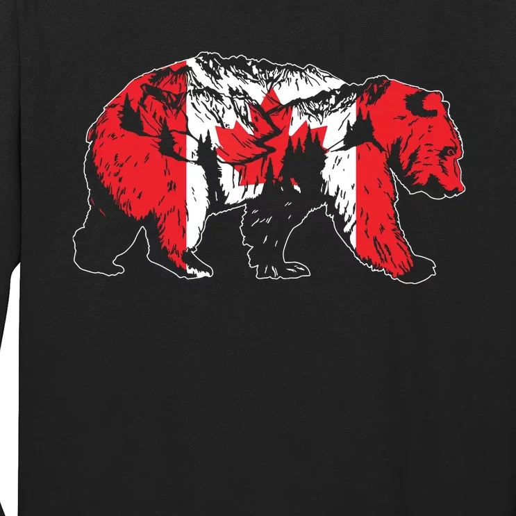 Canadian Bear Maple Leaf Canada Flag Patriotic Long Sleeve Shirt