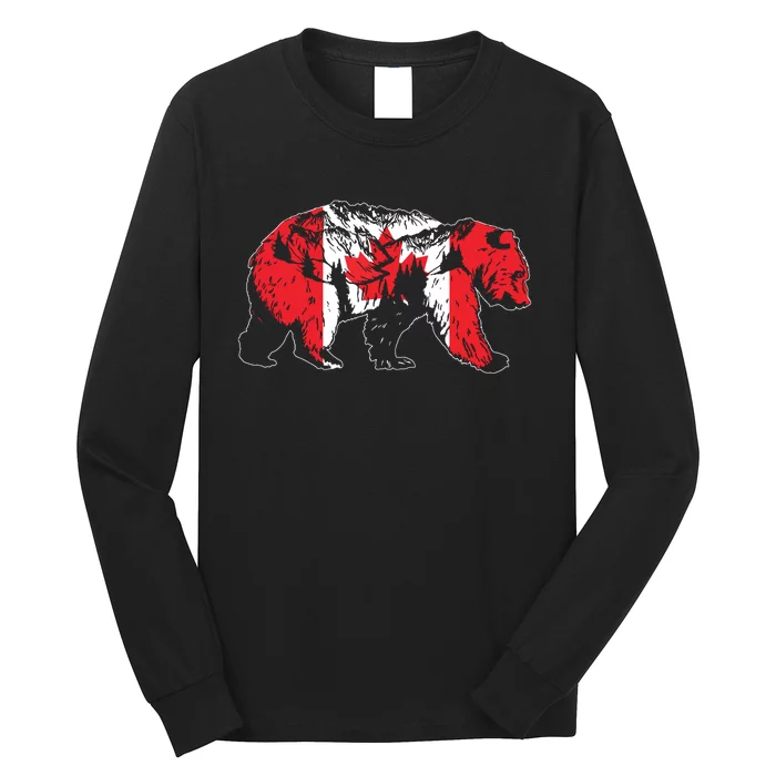 Canadian Bear Maple Leaf Canada Flag Patriotic Long Sleeve Shirt