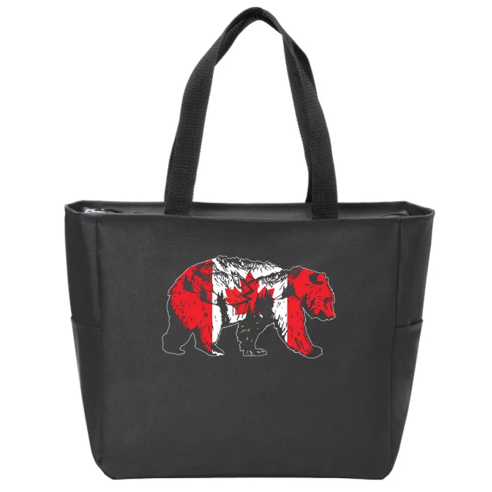 Canadian Bear Maple Leaf Canada Flag Patriotic Zip Tote Bag