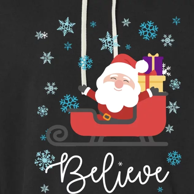 Cute Believe Merry Christmas Santa Claus Sleigh Gift Garment-Dyed Fleece Hoodie