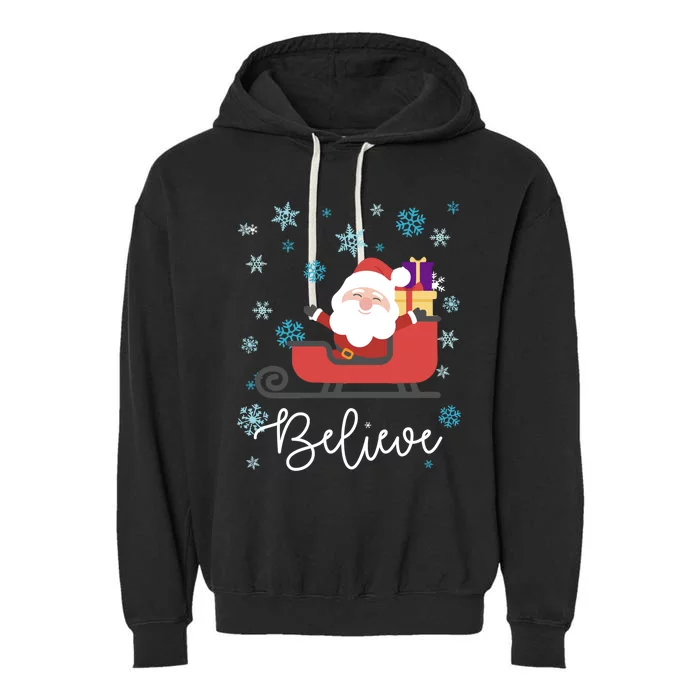 Cute Believe Merry Christmas Santa Claus Sleigh Gift Garment-Dyed Fleece Hoodie