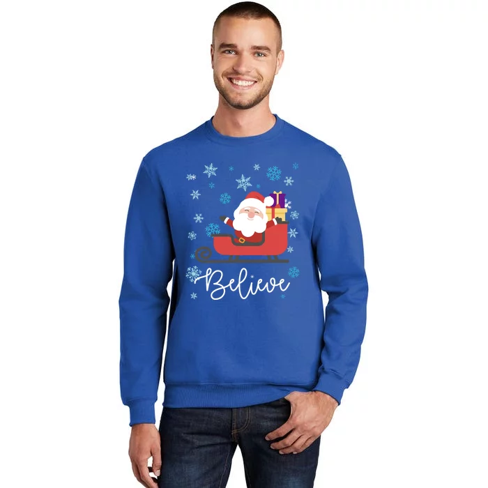 Cute Believe Merry Christmas Santa Claus Sleigh Gift Sweatshirt