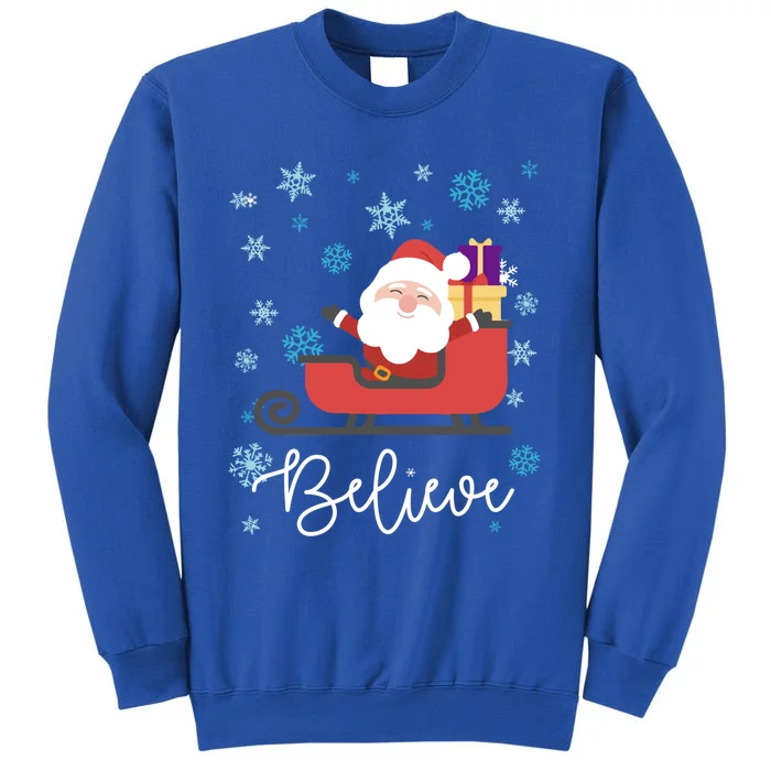 Cute Believe Merry Christmas Santa Claus Sleigh Gift Sweatshirt