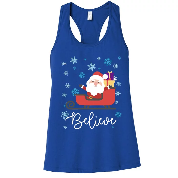 Cute Believe Merry Christmas Santa Claus Sleigh Gift Women's Racerback Tank