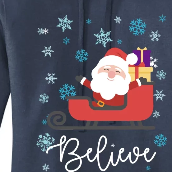 Cute Believe Merry Christmas Santa Claus Sleigh Gift Women's Pullover Hoodie