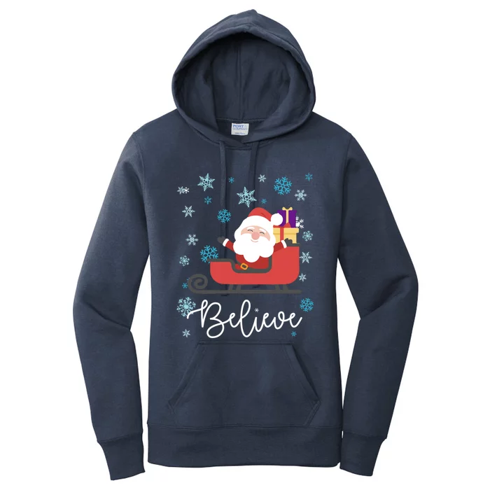 Cute Believe Merry Christmas Santa Claus Sleigh Gift Women's Pullover Hoodie