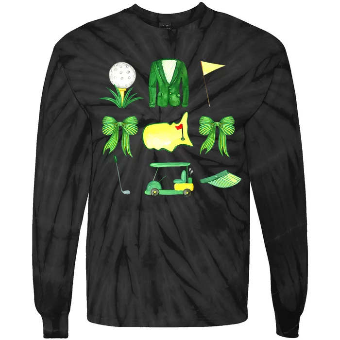 Coquette Bow Masters Golf Tournament Graphic Golfing Golfer Tie-Dye Long Sleeve Shirt