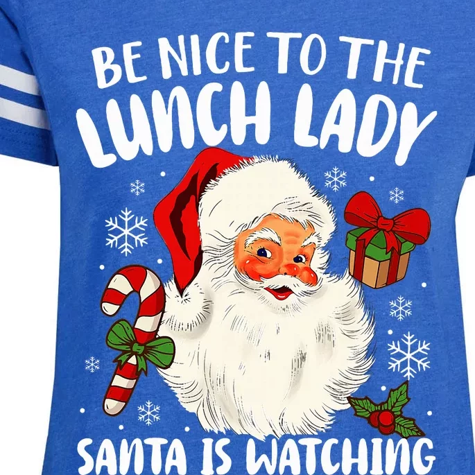 Christmas Be Nice To The Lunch Lady Santa Is Watching Enza Ladies Jersey Football T-Shirt