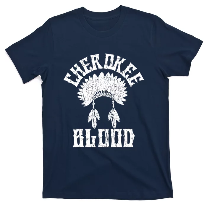 Cherokee Blood Native American Headdress Distressed Vintage T-Shirt