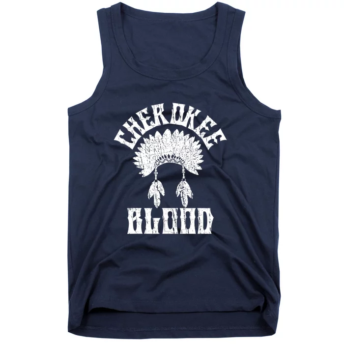 Cherokee Blood Native American Headdress Distressed Vintage Tank Top