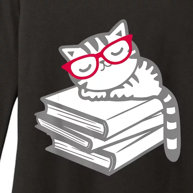 Cat Book Nerd Reader With Glasses Cute Geek Funny Womens CVC Long Sleeve Shirt