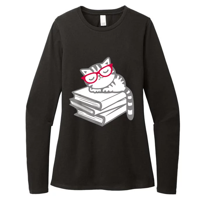 Cat Book Nerd Reader With Glasses Cute Geek Funny Womens CVC Long Sleeve Shirt