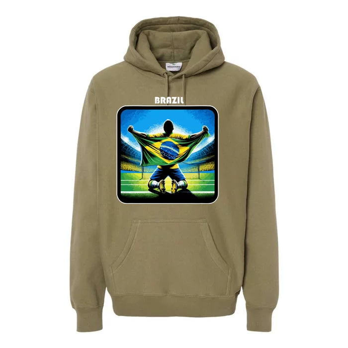 Cool Brazil National Soccer Team With Flag Premium Hoodie