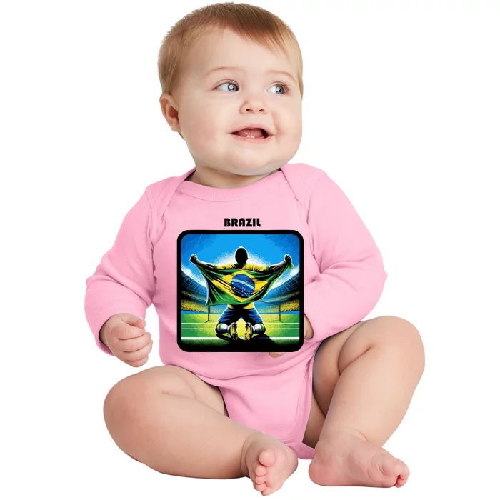 Cool Brazil National Soccer Team With Flag Baby Long Sleeve Bodysuit