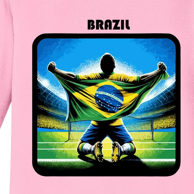 Cool Brazil National Soccer Team With Flag Baby Long Sleeve Bodysuit