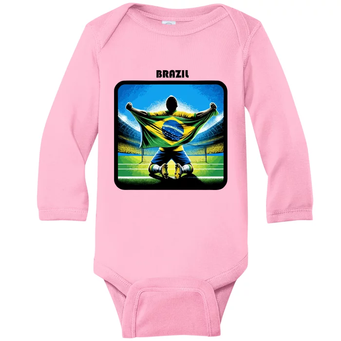 Cool Brazil National Soccer Team With Flag Baby Long Sleeve Bodysuit