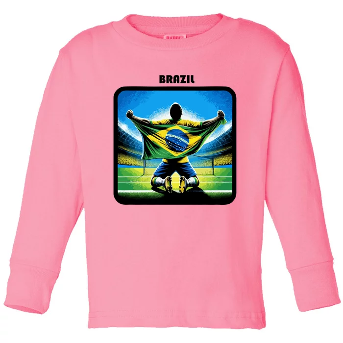 Cool Brazil National Soccer Team With Flag Toddler Long Sleeve Shirt