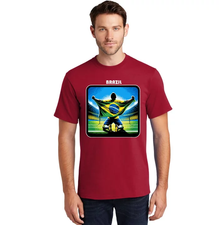 Cool Brazil National Soccer Team With Flag Tall T-Shirt