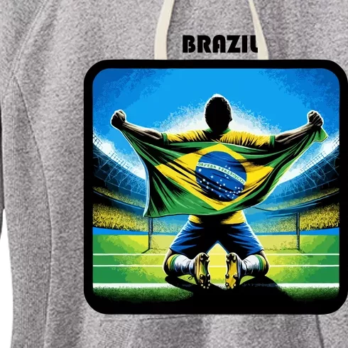 Cool Brazil National Soccer Team With Flag Women's Fleece Hoodie