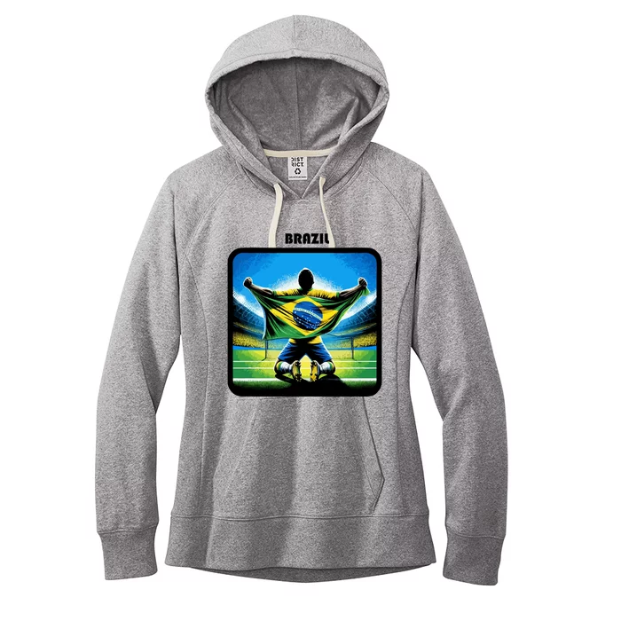 Cool Brazil National Soccer Team With Flag Women's Fleece Hoodie