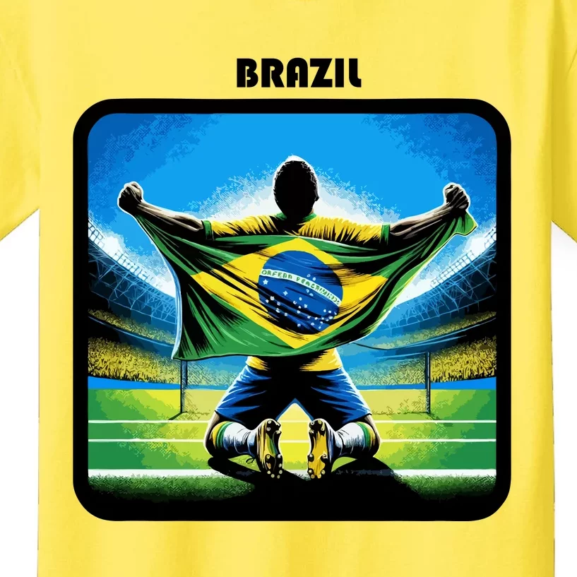 Cool Brazil National Soccer Team With Flag Kids T-Shirt