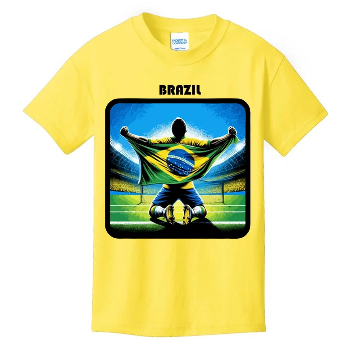 Cool Brazil National Soccer Team With Flag Kids T-Shirt