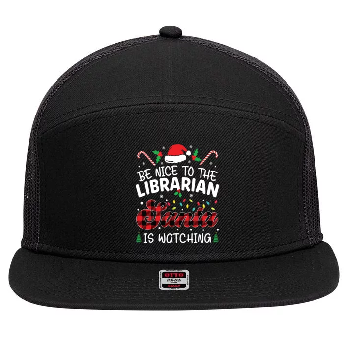 Christmas Be Nice To The Librarian Santa Is Watching 7 Panel Mesh Trucker Snapback Hat