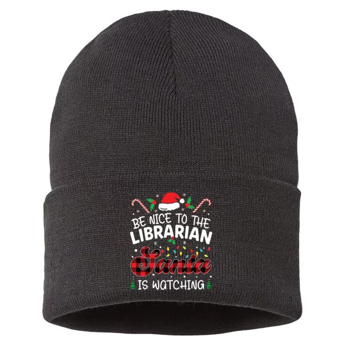 Christmas Be Nice To The Librarian Santa Is Watching Sustainable Knit Beanie