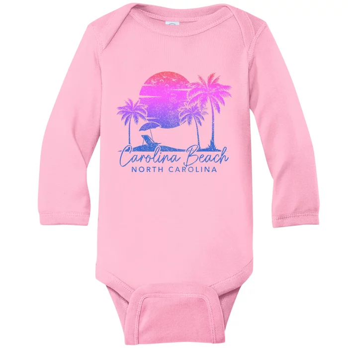 Carolina Beach North Carolina Vintage Sunset Surfer Retro Baby Long Sleeve Bodysuit