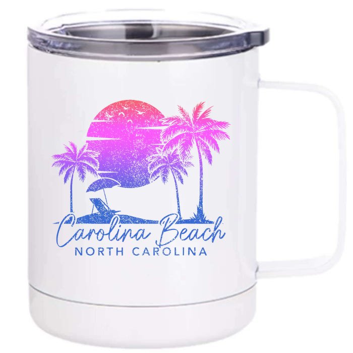 Carolina Beach North Carolina Vintage Sunset Surfer Retro Front & Back 12oz Stainless Steel Tumbler Cup