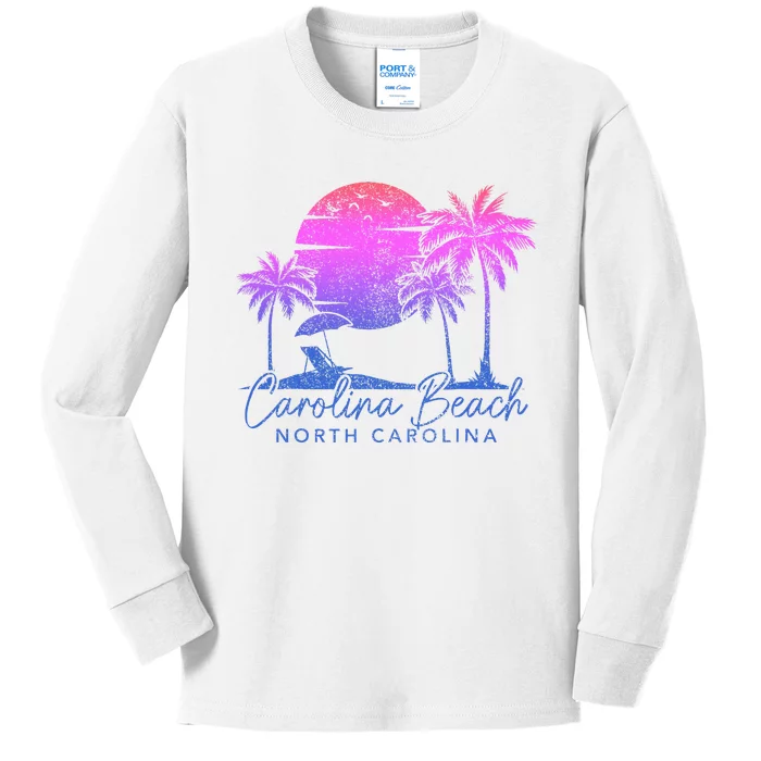 Carolina Beach North Carolina Vintage Sunset Surfer Retro Kids Long Sleeve Shirt