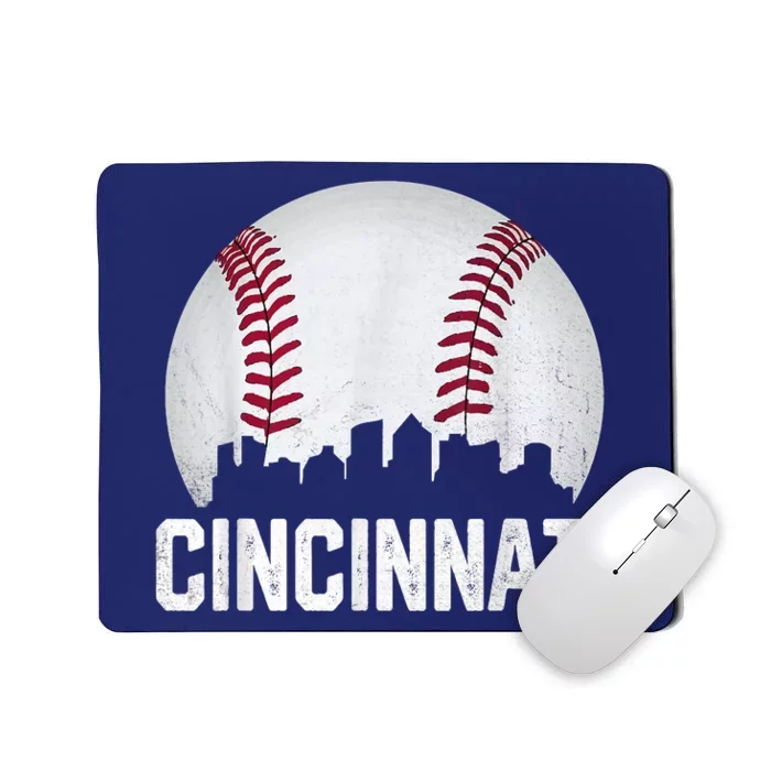 Cincinnati Baseball Ohio Skyline City Vintage Style Mousepad