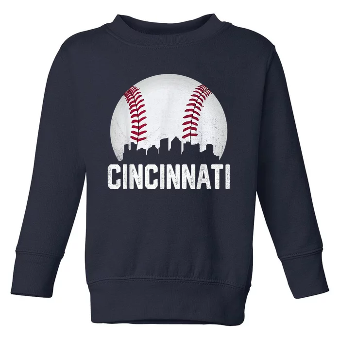 Cincinnati Baseball Ohio Skyline City Vintage Style Toddler Sweatshirt