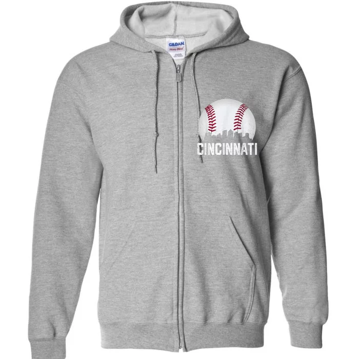 Cincinnati Baseball Ohio Skyline City Vintage Style Full Zip Hoodie