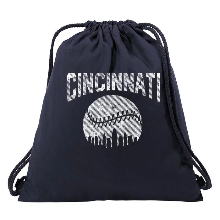 Cincinnati Baseball Ohio Skyline City Vintage Style Drawstring Bag